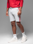 Men's sweat shorts with piping and drawstring waistband - grey melange V1 OM-SRSK-0156