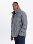 Casualowa kurtka męska puffer z wełną – szary melanż V1 OM-JAHP-0203
