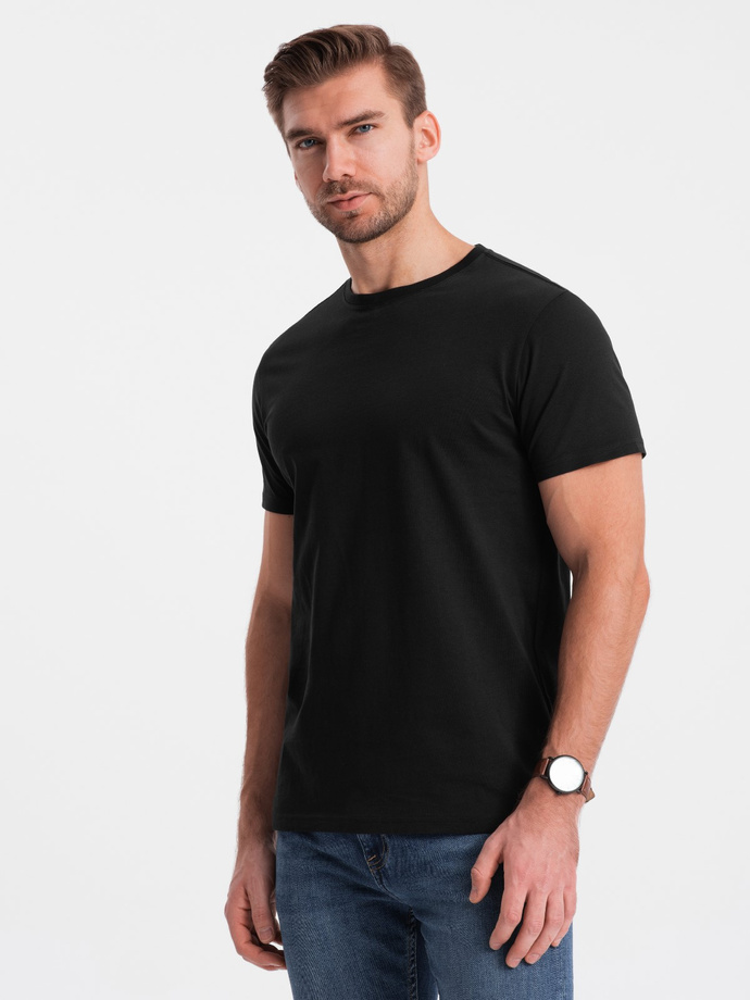 Klasyczny T-shirt męski bawełniany BASIC - czarny V1 OM-TSBS-0146