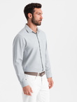 Koszula męska z kieszenią REGULAR FIT - jasnoszary melanż V2 OM-SHCS-0148