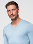 Elegant men's sweater with a v-neck - light blue V10 OM-SWBS-0107