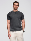 Men's T-shirt with wash effect and buttons at neckline - black V1 OM-TSWT-0150