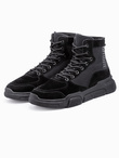 Męskie buty sneakersy za kostkę z rzeźbioną podeszwą – czarne V1 T392 