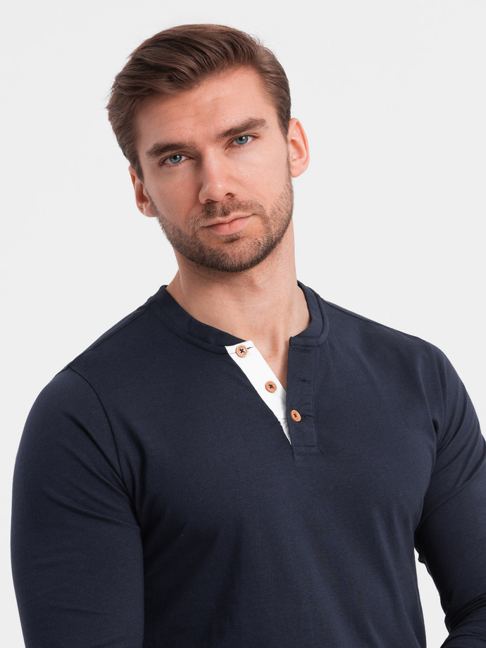 Men's longsleeve with buttons at the neckline - navy blue V3 OM-LSCL-0107