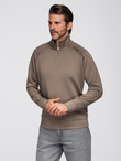 Men's sweatshirt with contrasting print and unbuttoned high collar - grey-brown V3 OM-SSZP-0211