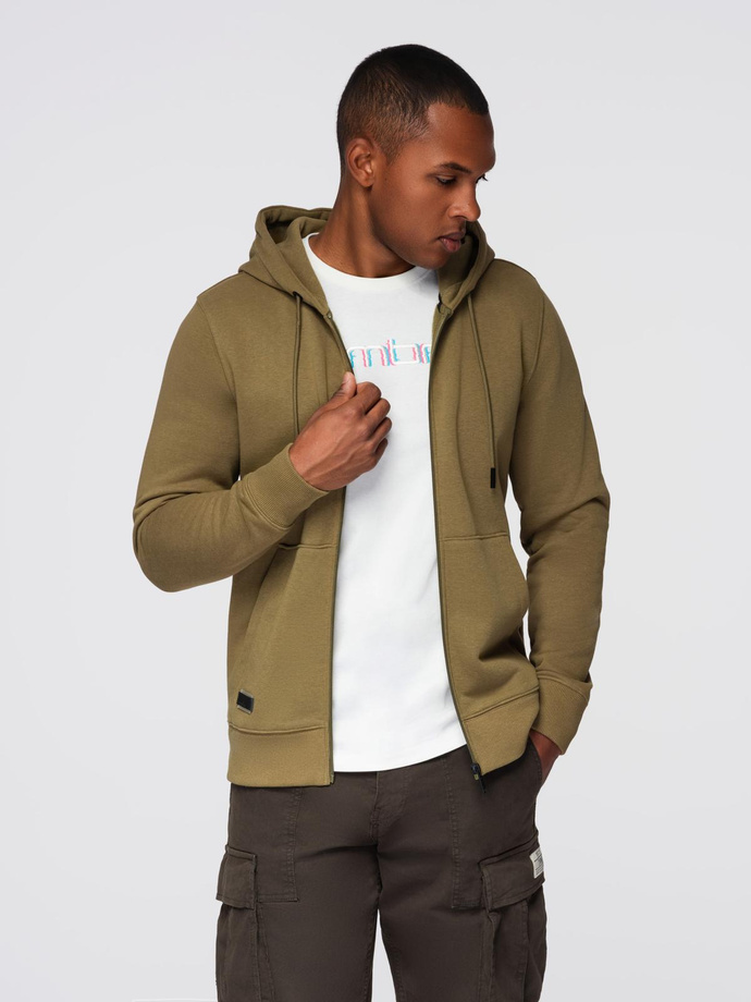 Rozpinana bluza męska dresowa BASIC – oliwkowa V2 OM-SSBZ-0160