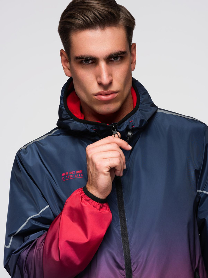 Men's sports jacket with reflectors - navy blue and red V3 OM-JANP-0105