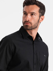 Men's cotton shirt with pocket REGULAR FIT - black V1 OM-SHCS-0147