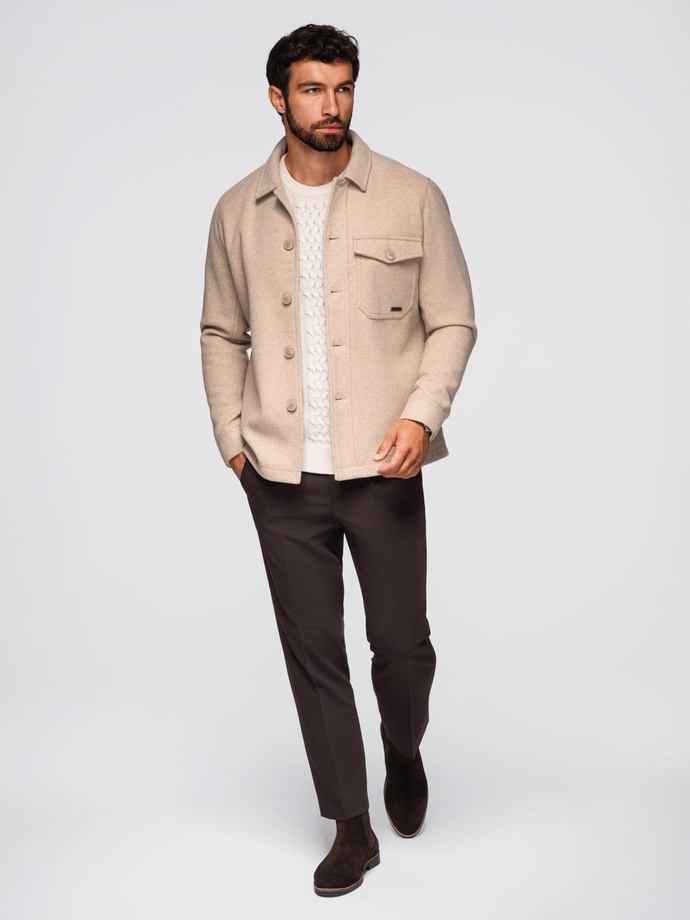 Men's lightweight fleece jacket with viscose - beige V1 OM-JANP-0199