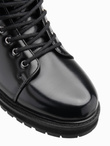 Męskie buty z wysoką cholewką z błyszczącej ekoskóry – czarne V1 OM-FOBO-0175