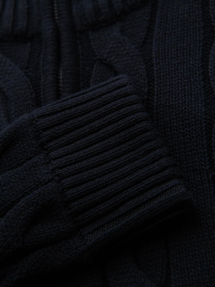Knitted monochrome men's viscose cardigan - navy blue V1 OM-SWCD-0126