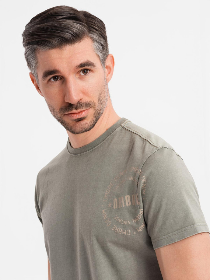 Men's military-style printed cotton T-shirt - light olive V2 OM-TSWT-0202