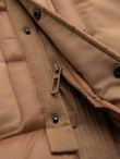 Men's long quilted jacket with large pockets - beige V2 OM-JALJ-0308