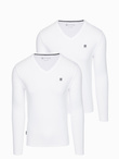 Zestaw męskich longsleeve'ów SLIM FIT z dekoltem typu V i logotypem 2-pak – biały V2 Z87