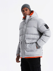 Men's sports warm jacket with double hood - grey V3 OM-JAHP-0208