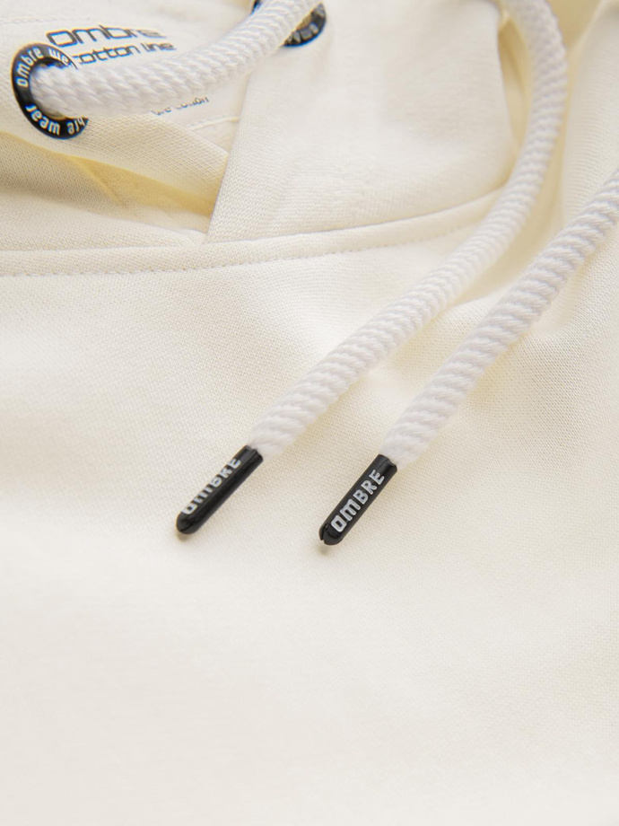 Męska bluza dresowa BASIC kangurka z kapturem - kremowa V11 B1674