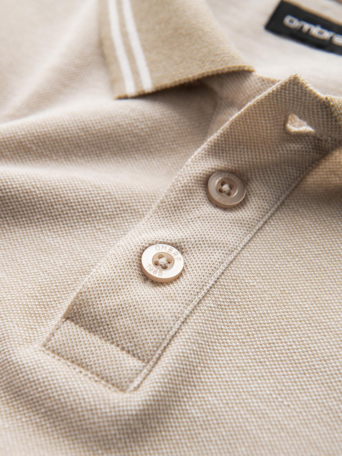 Men's melange polo longsleeve with embroidery - sand melange V4 OM-POLS-0129 