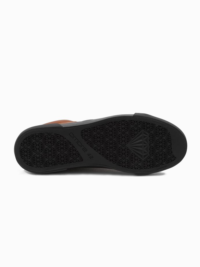 Buty męskie sneakersy za kostkę z kontrastową podeszwą - camel V5 OM-FOTH-0124