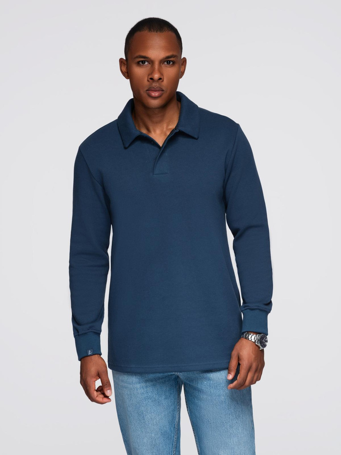 Men's structured knit polo collar sweatshirt - dark blue V5 OM-SSNZ-0149