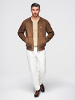 Men's imitation suede bomber jacket - brown V1 OM-JAFL-0232