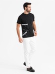 Men's cotton jersey T-shirt with large side lettering - black V1 OM-TSPT-0213