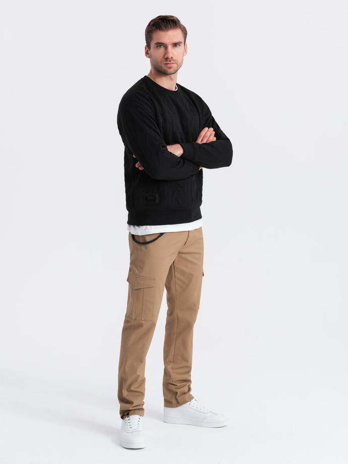 Men's pants with cargo pockets and leg hem - warm brown V2 OM-PACG-0189