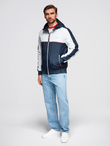 Men's contrast windbreaker jacket with hood - navy blue and white V1 OM-JANP-0228