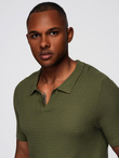 Men's knitted unbuttoned polo shirt - olive V1 OM-POSS-0157