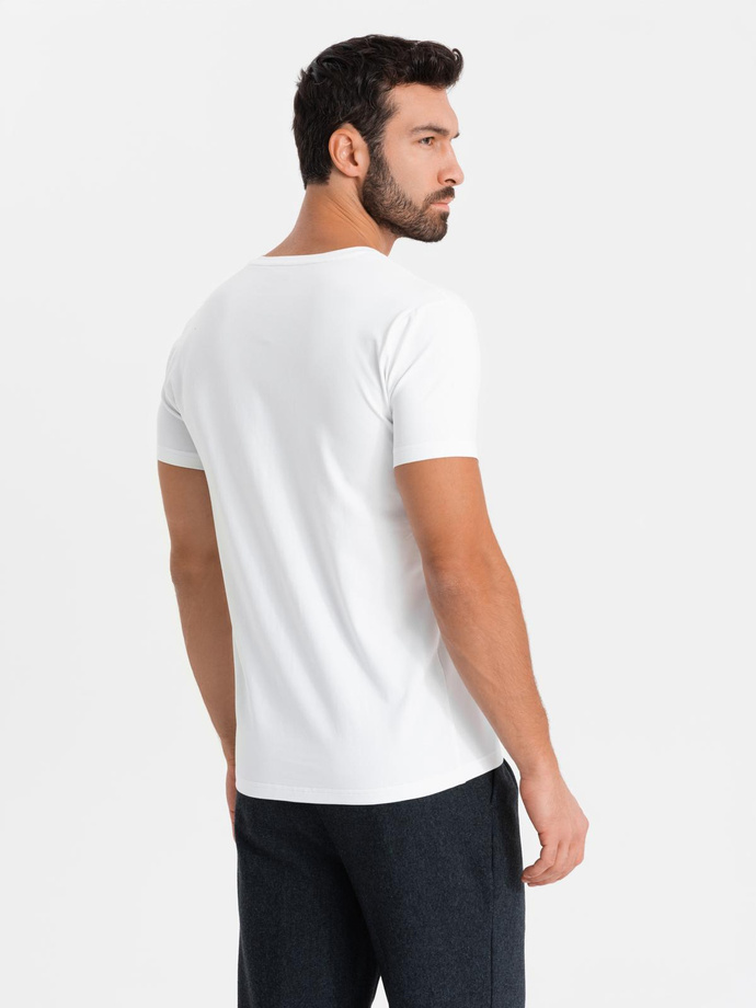 Men's V-neck SLIM FIT t-shirt with elastane and print - white V2 OM-TSBC-0221 