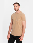 Men's cotton t-shirt with pocket print Ombre Streetstyle - sand V6 OM-TSCT-0108
