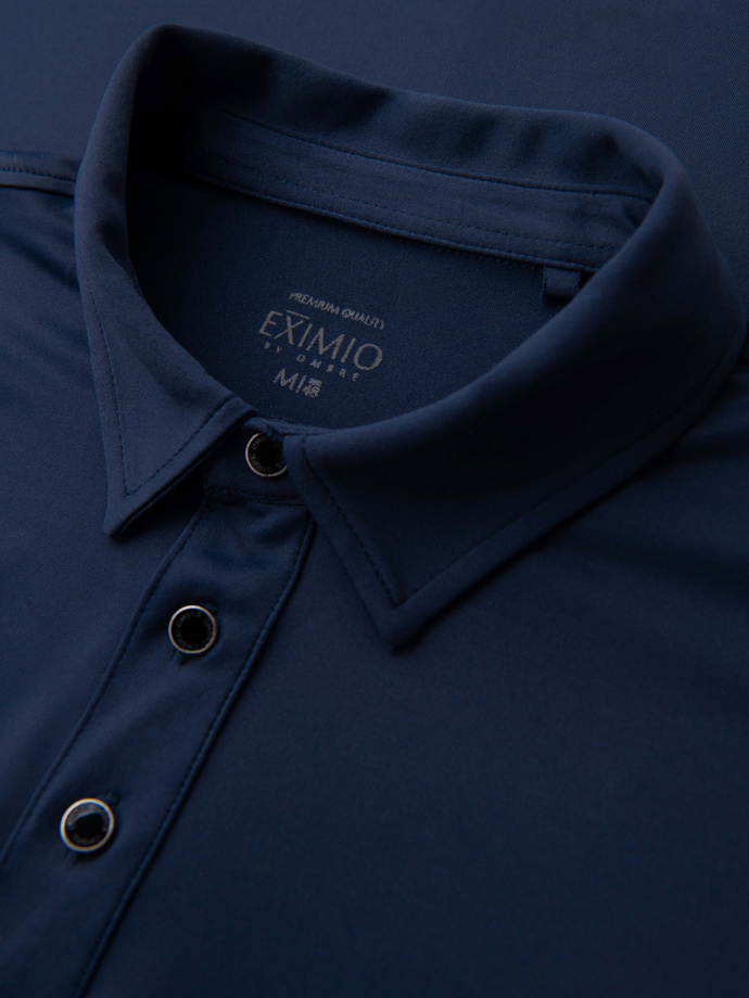 Stylish men's stretch fabric polo shirt - navy blue V3 OM-POSS-0150