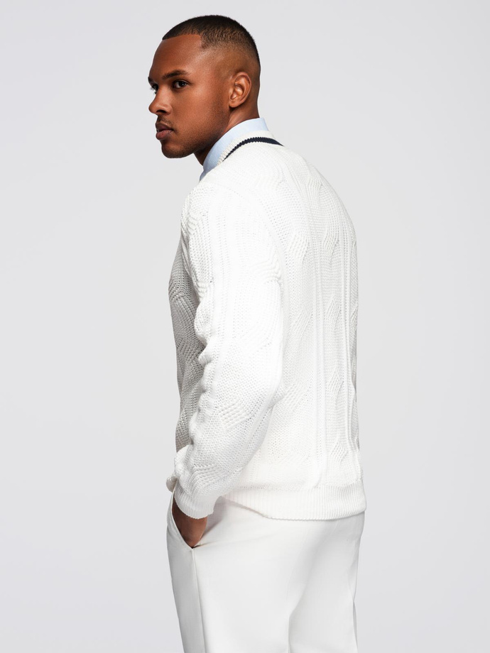 Knitted monochrome men's viscose cardigan - navy blue V1 OM-SWCD-0126