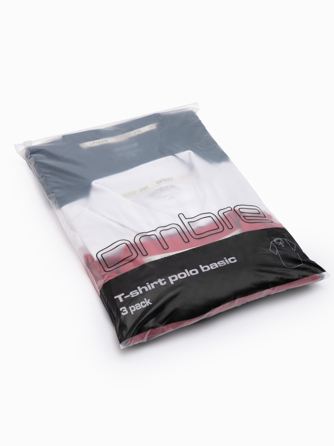 Komplet męskich t-shirtów bawełnianych polo BASIC – granatowy/biały/czerwony V3 OM-POBS-0133