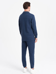 Men's tracksuit set sweatshirt with polo collar + pants - navy blue V5 Z71