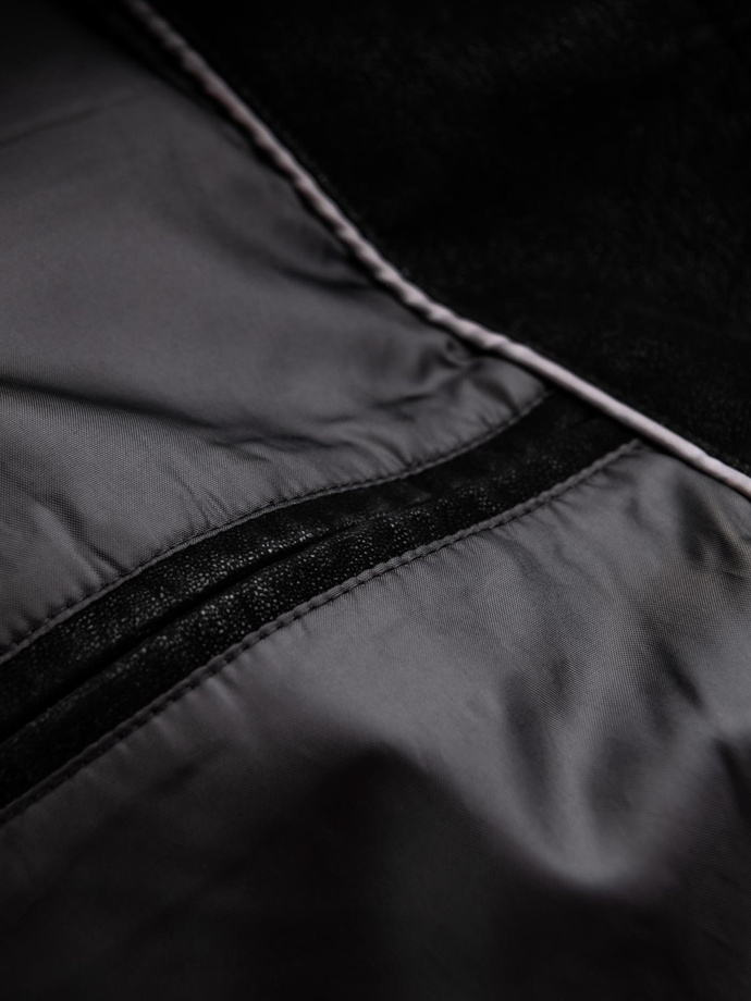 Stylish men's eco leather biker jacket with collar - black V2 C637