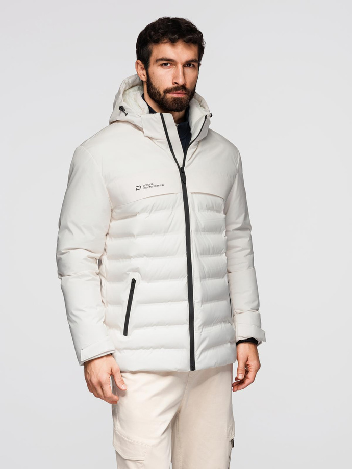 Men's winter jacket with detachable hood - cream V2 OM-JAHP-0150