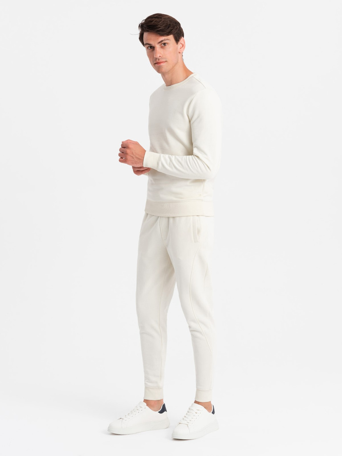 Bawełniany dresowy komplet męski BASIC bluza nierozpinana + joggery – kremowy V5 Z84
