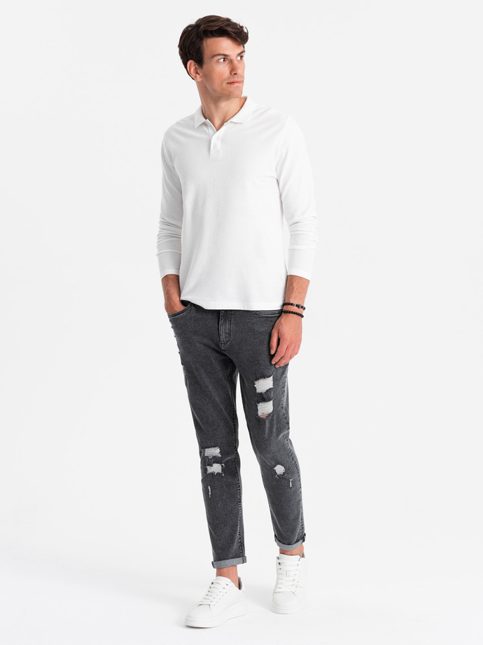 Washable men's TAPER FIT denim pants with rubbing - graphite V3 OM-PADP-0163