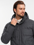 Casualowa męska kurtka puffer z wełną – czarny melanż V2 OM-JAHP-0203
