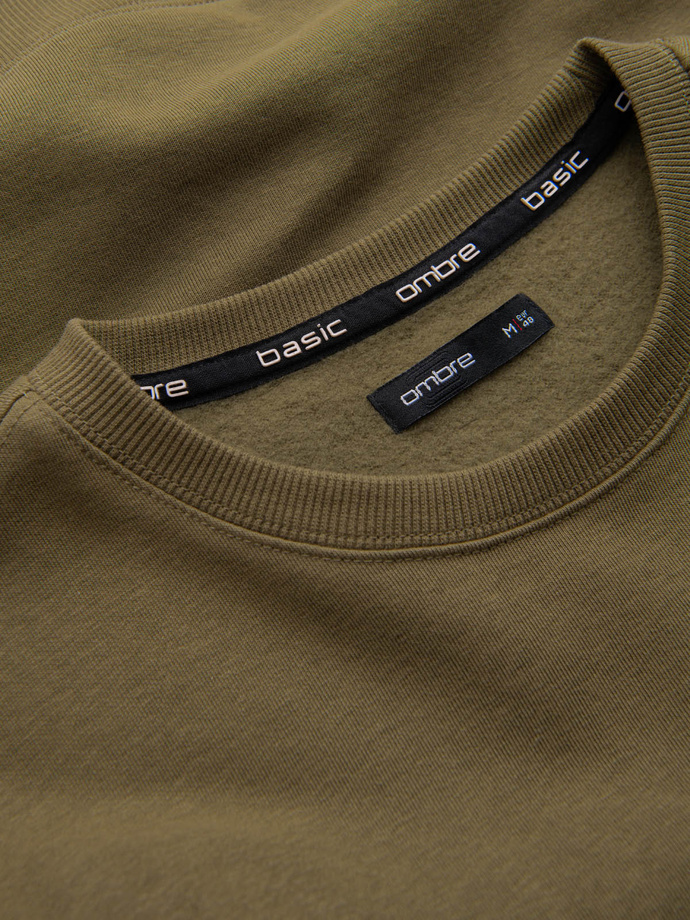 Męska nierozpinana dresowa bluza BASIC – oliwkowa V2 OM-SSBN-0159