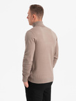 Men's knitted turtleneck with viscose - dark beige V3 OM-SWTN-0127 