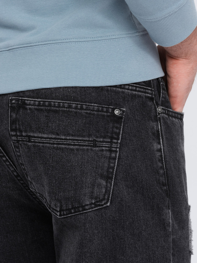 Męskie spodnie jeansowe taper fit z dziurami - czarne V2 P1028