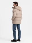 Men's puffer jacket with check lining - beige V2 OM-JAHP-0205