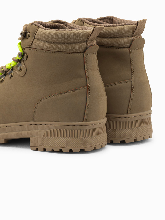 Zimowe buty męskie trekkingowe z kontrastowymi sznurówkami - brązowe V2 OM-FOBO-0132