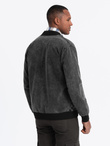 Men's denim bomber jacket with stone wash effect - black V2 OM-JADJ-0163
