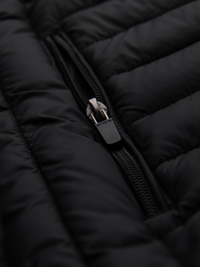 Men's quilted jacket with high zipped hood - black V1 OM-JAHP-0238