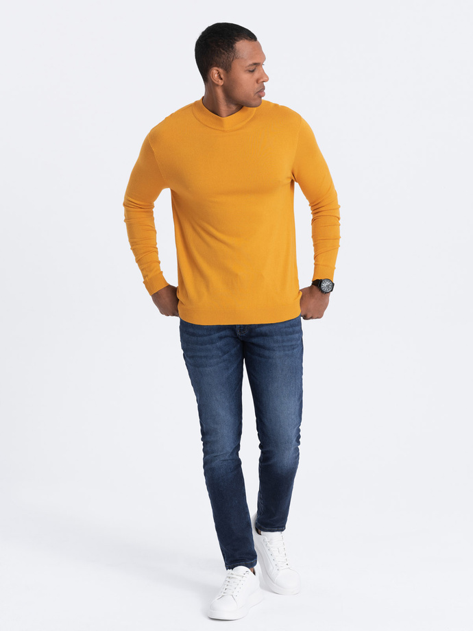 Men's knitted half turtleneck with viscose - mustard V5 OM-SWTN-0100
