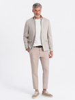 Men's melange rayon jacket with stand-up collar - beige melange V3 OM-BLZB-0131