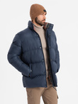 Kurtka męska puffer z podszewką w kratę – granatowa V1 OM-JAHP-0205