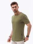 T-shirt męski bawełniany z nadrukiem - oliwkowy V4 S1387